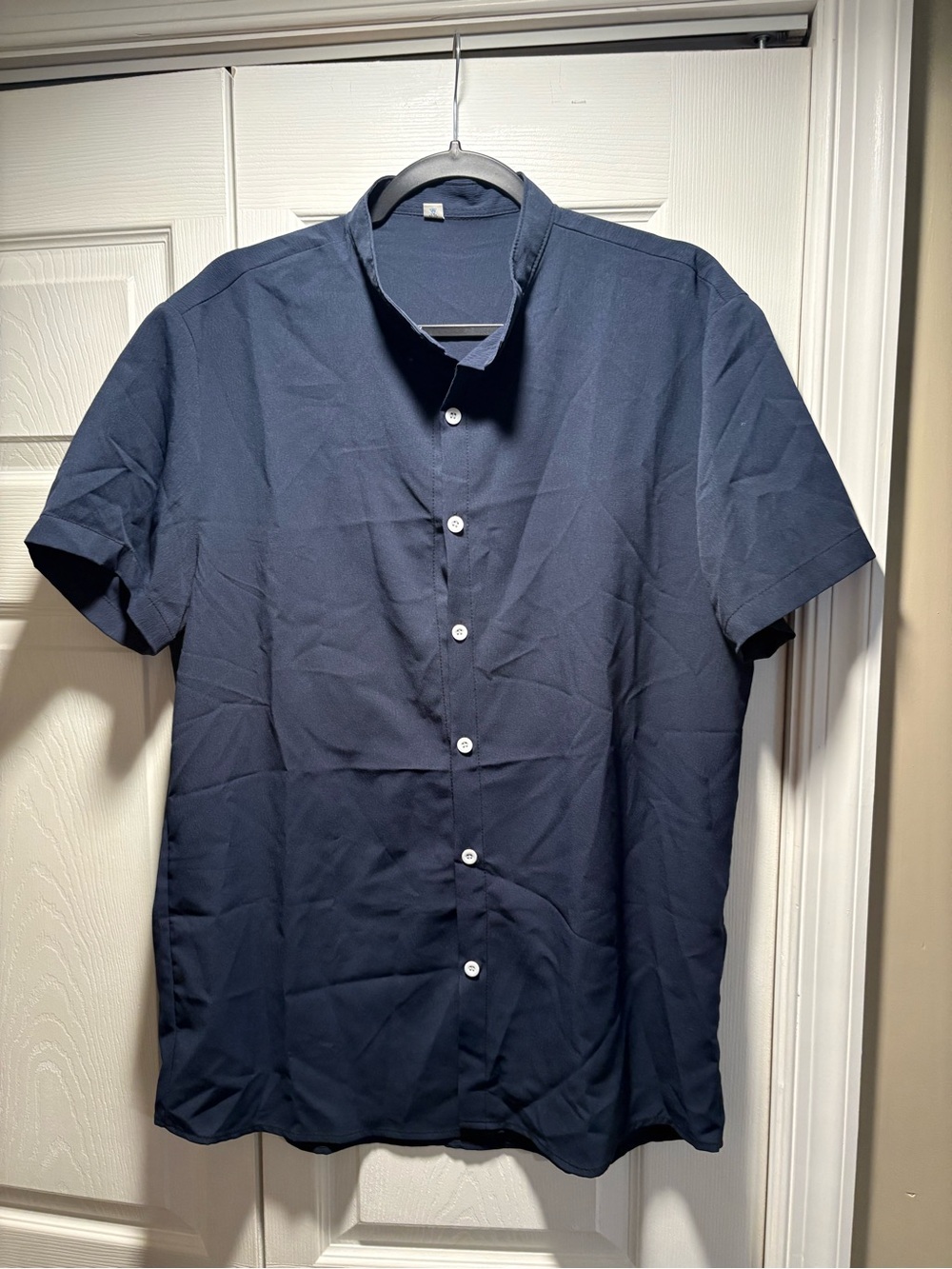 Men's Short-Sleeve Navy Button-Up Shirt